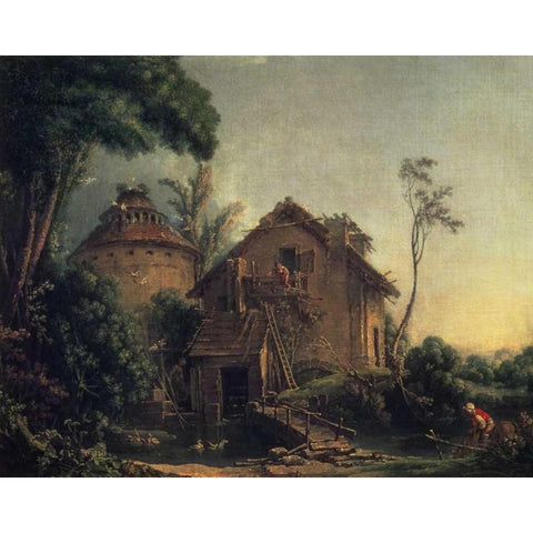 Country Home Black Modern Wood Framed Art Print with Double Matting by Boucher, Francois