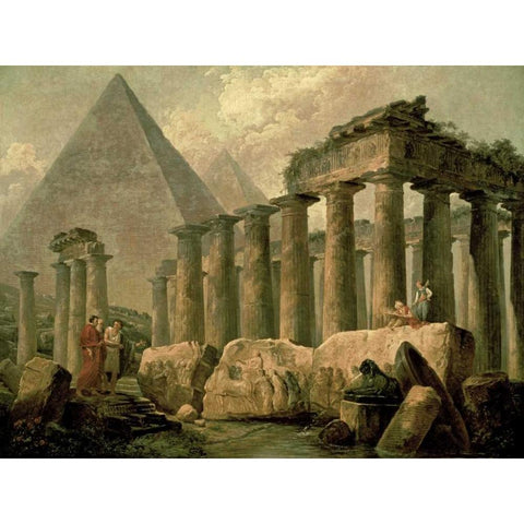 Pyramid and Temples Black Modern Wood Framed Art Print with Double Matting by Robert, Hubert