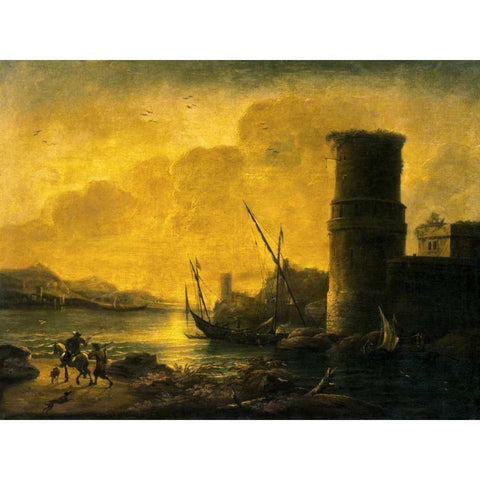 Bay at Sunset, 1549 Black Modern Wood Framed Art Print by Rosa, Salvator
