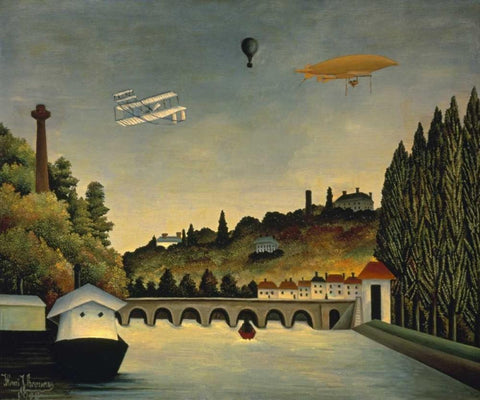 View of the Bridge at Sevres and the Hills at Clam White Modern Wood Framed Art Print with Double Matting by Rousseau, Claude