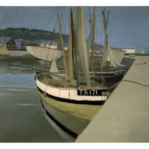 Sailboats in the Bay of Tregastel White Modern Wood Framed Art Print by Vallotton, Felix
