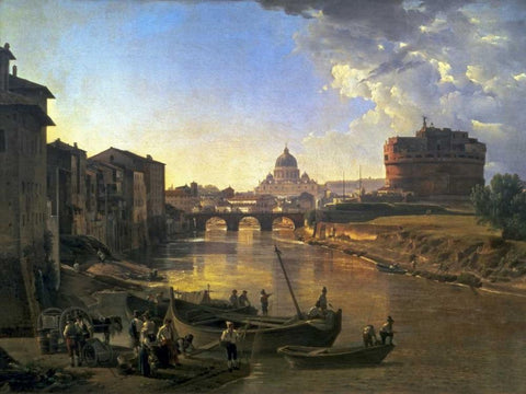 New Rome, Castel SantAngelo, 1823 Black Ornate Wood Framed Art Print with Double Matting by Shchedrin, Silvester F.