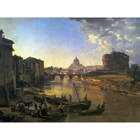 New Rome, Castel SantAngelo, 1823 Gold Ornate Wood Framed Art Print with Double Matting by Shchedrin, Silvester F.