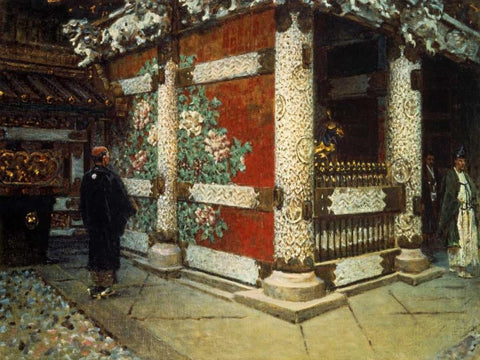 Shinto Temple in Nikko White Modern Wood Framed Art Print with Double Matting by Vereshchagin, Vasily