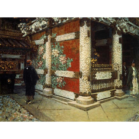 Shinto Temple in Nikko Gold Ornate Wood Framed Art Print with Double Matting by Vereshchagin, Vasily