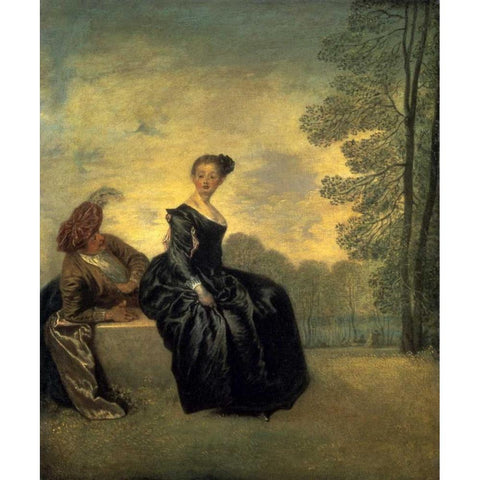 La Boudeuse, 1718 Black Modern Wood Framed Art Print with Double Matting by Watteau, Antoine