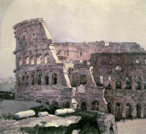 The Roman Colosseum White Modern Wood Framed Art Print with Double Matting by Surikov, Vasilii