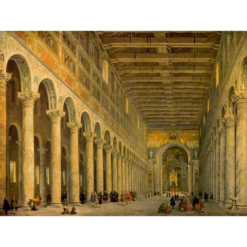 Interior of the Church of San Paolo Fuori Le Mura, White Modern Wood Framed Art Print by Pannini, Giovanni Paolo