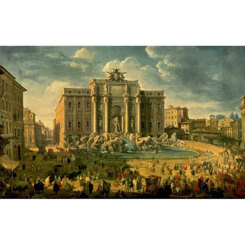 The Trevi Fountain in Rome Gold Ornate Wood Framed Art Print with Double Matting by Pannini, Giovanni Paolo