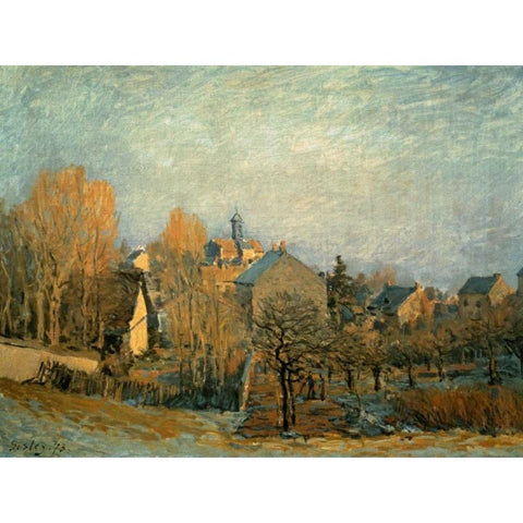 Little Town on the River Seine, 1872 White Modern Wood Framed Art Print by Sisley, Alfred