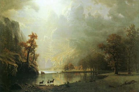 Sierra Nevada Morning White Modern Wood Framed Art Print with Double Matting by Bierstadt, Albert