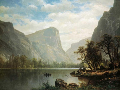 Mirror Lake, Yosemite Valley White Modern Wood Framed Art Print with Double Matting by Bierstadt, Albert