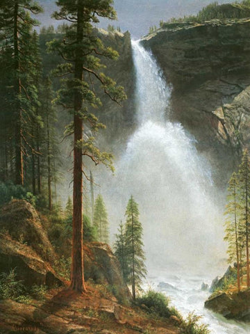 Nevada Falls Black Ornate Wood Framed Art Print with Double Matting by Bierstadt, Albert
