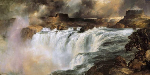 Shoshone Falls on the Snake River White Modern Wood Framed Art Print with Double Matting by Moran, Thomas