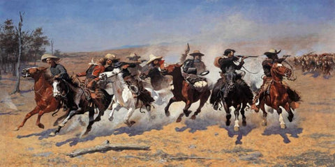 A Dash For Timber Black Ornate Wood Framed Art Print with Double Matting by Remington, Frederic