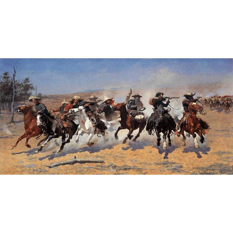 A Dash For Timber Black Modern Wood Framed Art Print by Remington, Frederic