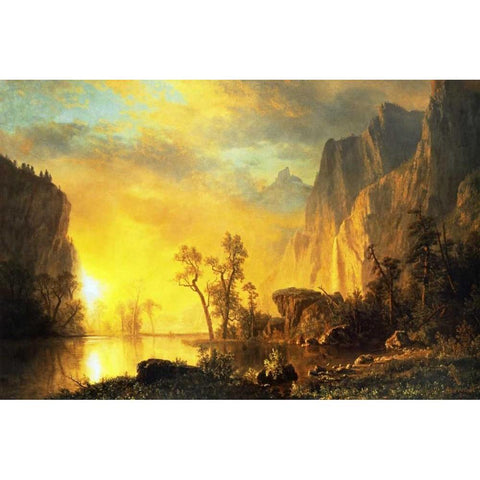Sunset in the Rockies Black Modern Wood Framed Art Print with Double Matting by Bierstadt, Albert