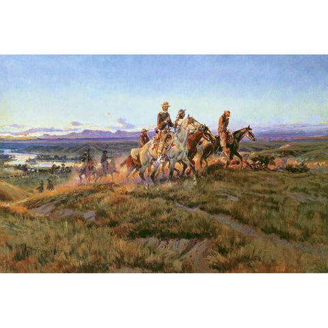 Men of the Open Range Black Modern Wood Framed Art Print by Russell, Charles M.