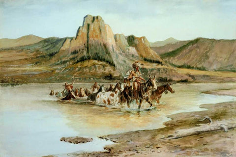 Return of the Horse Thieves Black Ornate Wood Framed Art Print with Double Matting by Russell, Charles M.
