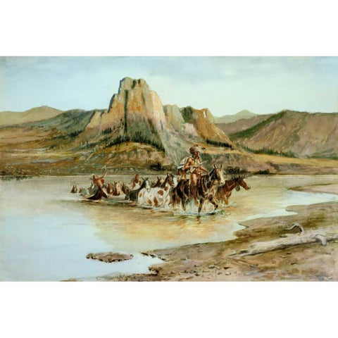 Return of the Horse Thieves Black Modern Wood Framed Art Print with Double Matting by Russell, Charles M.