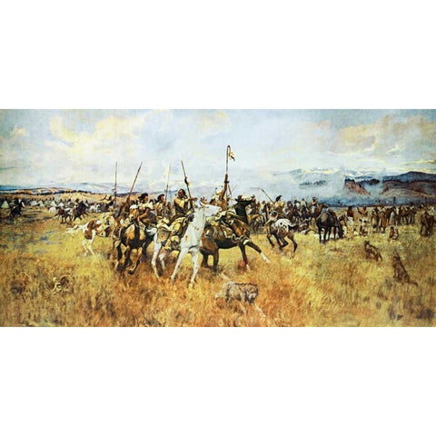 Lewis and Clark Meeting the Flatheads Gold Ornate Wood Framed Art Print with Double Matting by Russell, Charles M.