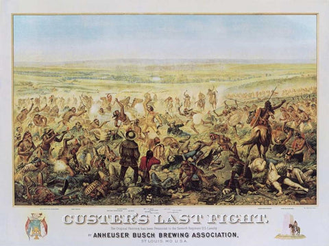 Custers Last Fight White Modern Wood Framed Art Print with Double Matting by Anonymous