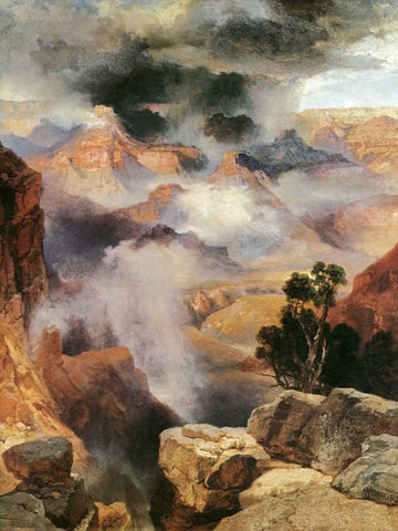 Mist in the Canyon Black Ornate Wood Framed Art Print with Double Matting by Moran, Thomas