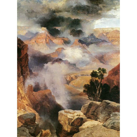Mist in the Canyon Black Modern Wood Framed Art Print by Moran, Thomas