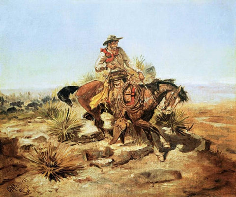 Riding Line White Modern Wood Framed Art Print with Double Matting by Russell, Charles M.