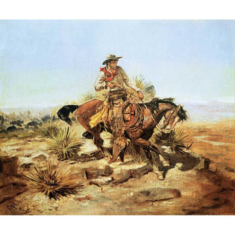 Riding Line Black Modern Wood Framed Art Print by Russell, Charles M.