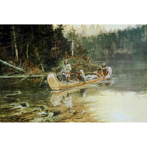 On The Flathead Gold Ornate Wood Framed Art Print with Double Matting by Russell, Charles M.