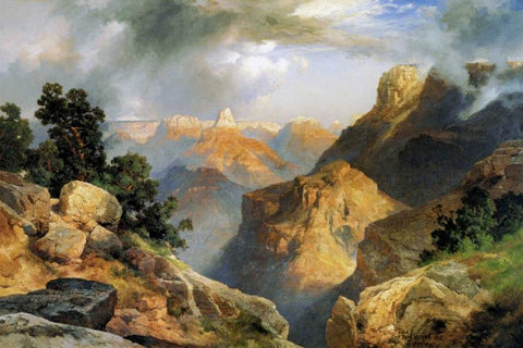 Grand Canyon Black Ornate Wood Framed Art Print with Double Matting by Moran, Thomas