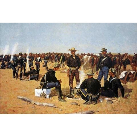 A Calvarymans Breakfast On The Plains Black Modern Wood Framed Art Print with Double Matting by Remington, Frederic