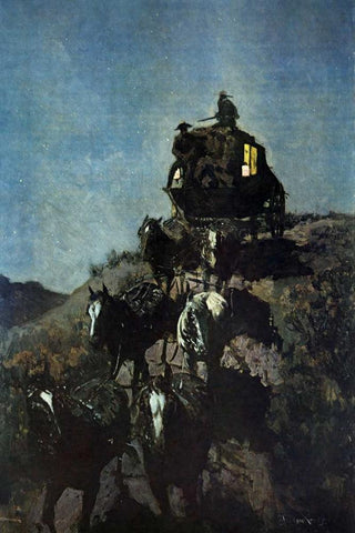 The Old Stage Coach Of The Plains Black Ornate Wood Framed Art Print with Double Matting by Remington, Frederic