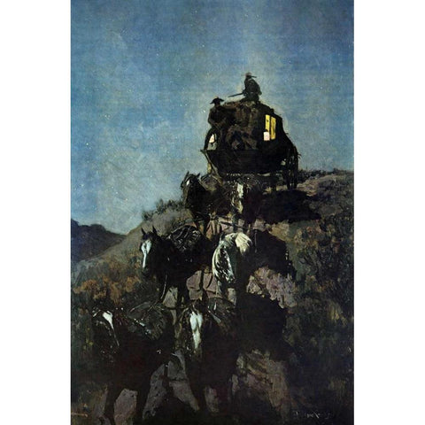 The Old Stage Coach Of The Plains White Modern Wood Framed Art Print by Remington, Frederic