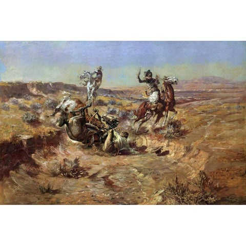 The Broken Rope Gold Ornate Wood Framed Art Print with Double Matting by Russell, Charles M.