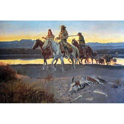 Carsons Men Gold Ornate Wood Framed Art Print with Double Matting by Russell, Charles M.
