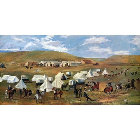 Cowboy Camp During The Roundup Gold Ornate Wood Framed Art Print with Double Matting by Russell, Charles M.