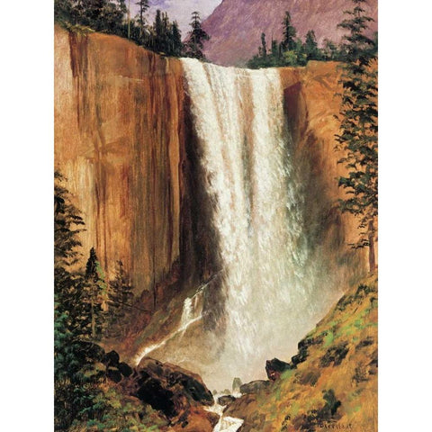 Yosemite Falls Gold Ornate Wood Framed Art Print with Double Matting by Bierstadt, Albert