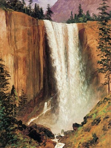 Yosemite Falls Black Ornate Wood Framed Art Print with Double Matting by Bierstadt, Albert