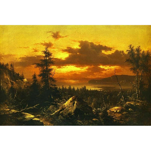 Sunset Glow Gold Ornate Wood Framed Art Print with Double Matting by Bierstadt, Albert