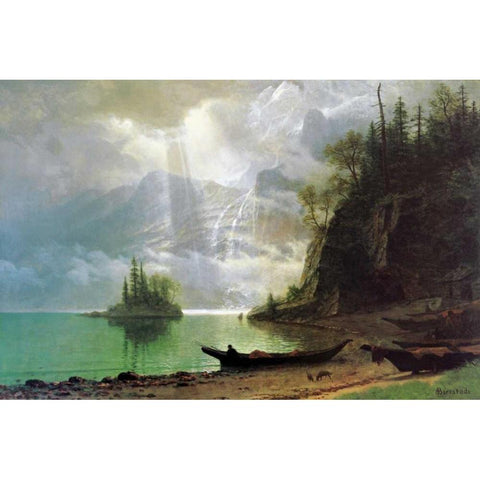 The Island White Modern Wood Framed Art Print by Bierstadt, Albert
