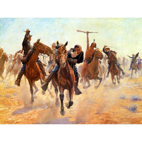 Breaking Through The Lines White Modern Wood Framed Art Print by Schreyvogel, Charles