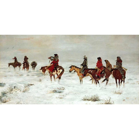 Lost In A Snowstorm - We Are Friends Gold Ornate Wood Framed Art Print with Double Matting by Russell, Charles M.