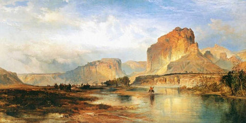 Cliffs of the Green River Black Ornate Wood Framed Art Print with Double Matting by Moran, Thomas