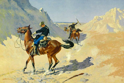 The Advance Guard Black Ornate Wood Framed Art Print with Double Matting by Remington, Frederic