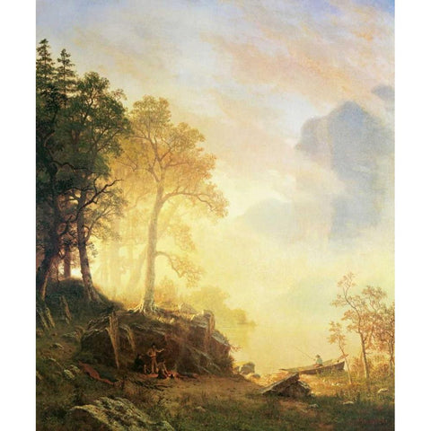 Merced River in Yosemite Gold Ornate Wood Framed Art Print with Double Matting by Bierstadt, Albert