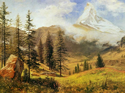 The Matterhorn White Modern Wood Framed Art Print with Double Matting by Bierstadt, Albert