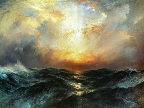Seascape Black Ornate Wood Framed Art Print with Double Matting by Moran, Thomas