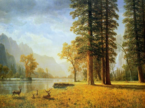 Hetch Hetchy Valley, California White Modern Wood Framed Art Print with Double Matting by Bierstadt, Albert